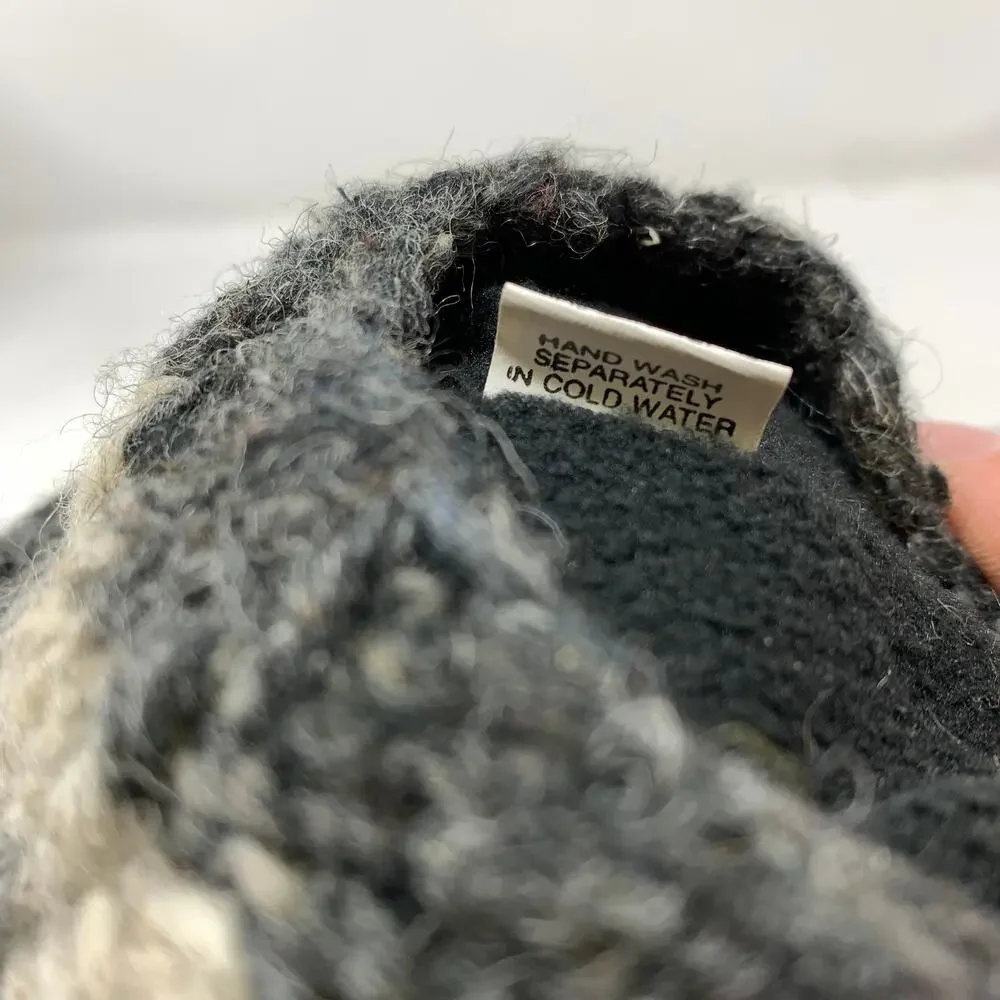 100% Wool Convertible Mittens Fingerless Gloves Nepal Gray Fair Isle Hand Knit